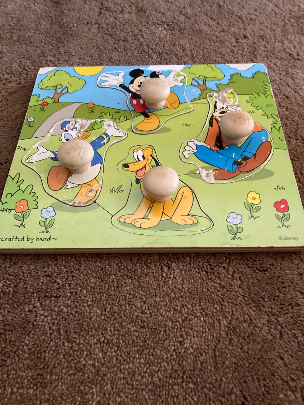 Disney Wooden Mickey & Friends Peg Puzzle - Green Blue Yellow